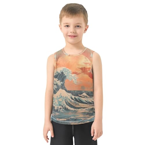 susiyo Vintage Japanese Wave Sunset Boys Sleeveless Tank Top Girls Athletic T Shirt2