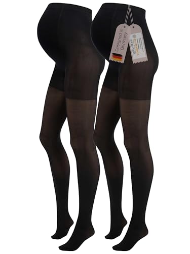 Herzmutter Medias premama 50DEN - maternidad - embarazada - mujer - semi opacas - suave mate - futuras mamas - beige-negro - Set de 1 y 2-1820 (M/L, 2x Negro)
