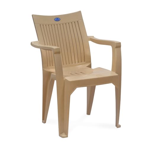 Image of Nilkamal Plastic Chair with Arm |Set of 4| 3 Year Warranty | for Home, Living Room, Outdoor | Marble Beige Colour | CHR2209