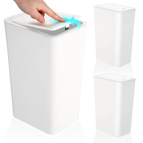 Listado de Botes de basura para baño los más solicitados. 47 Timotech Set de 3 Bote de Basura para Baño con Tapa Desplegable, Contenedor de Basura pequeño de 10 Litros, Cesto de Basura Delgado y Compacto para Dormitorio, Oficina, Cocina...