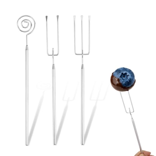 3pcs Professional Chocolate Dipping Tools Set, Stainless Steel Candy Dipping Tools Fondue Forks Spiral Dipper Spoon for Candy Making Supplies Truffles Pralines Cake Decorating