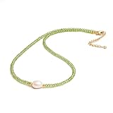Gempires Green Peridot Beaded Necklace with Freshwater Pearl Crystal Jewelry August Birthstone Jewelry Gifts Hypoallergenic 18 Inch Gold Plated Adjustable Chain
