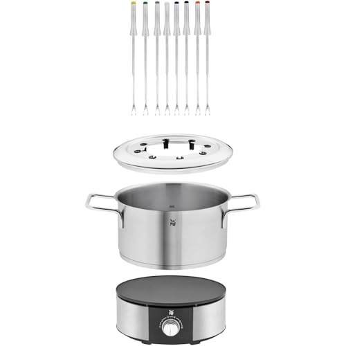 Foto von WMF Lono Fondueset für 8 Personen, Fondue elektrisch, 1400 W, Temperaturregulierung, Gabel-Halterung, Induktionstopf 1,2l, Hot Pot, edelstahl matt