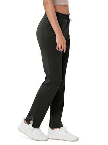 ODODOS Women's Modal Soft Split-Hem High Waist Pants with Pockets Adjustable Shockcord Casual Lounge Pants