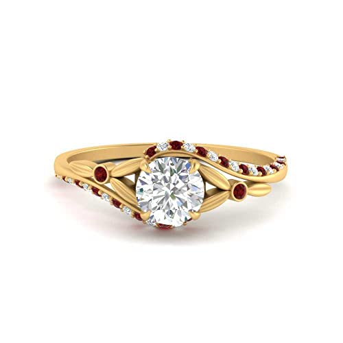 Image of 55Carat Choose Your Gemstone Floral Accent Swirl Diamond CZ Ring Yellow Gold Plated Round Shape Halo Engagement Rings Everyday Jewelry Wedding Jewelry Handmade Gifts for Wife US Size 4 to 12