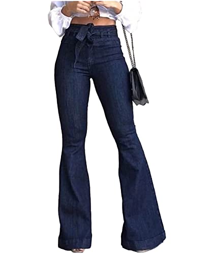 xxxiticat Women's Bell-Bottom Denim Jeans High Waist Bow Knot Lace Up Bandage Wide Leg Flared Jeans Floor Length Trouser