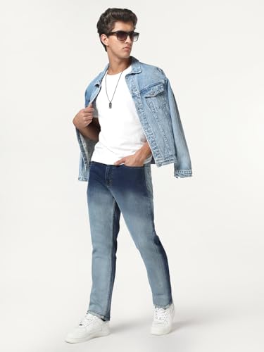 Image of Urbano Fashion Men's Straight Fit Heavy Washed Faded Denim Jeans Stretchable