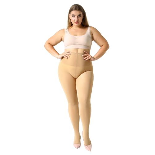 MANZI Women's 2 Pairs Plus Size Control Top Tights Ultra-Soft Panty Hose