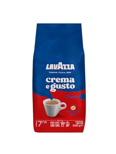 Lavazza, Crema e Gusto Classico, Café en Grano Natural, Ideal para la Máquina de Café Espresso, con Notas Aromáticas de Especias, Arábica y Robusta, Intensidad 7/10, Tueste Oscuro, 1 kg
