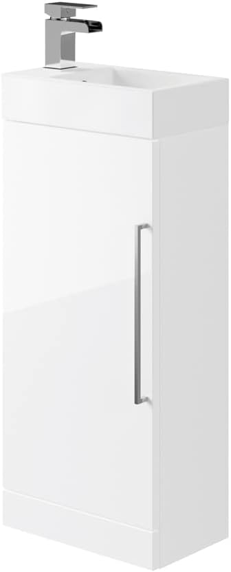 JT Pickfords | Minimalist White Gloss 400mm Floor Standing Cabinet & Basin - 1 Tap Hole