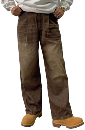 Image of HUNGSON Mens Baggy Jeans for Men Women Y2k Skater Vintage Plain Pants Casual Wide Leg Jeans Loose Fit Denim Jeans