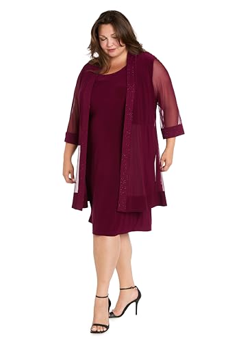 Image of R&M Richards Women's Elegant 2-Piece Shift Dress with Pleated Shimmer Duster Jacket for Mother of the Bride, Cocktail Attire