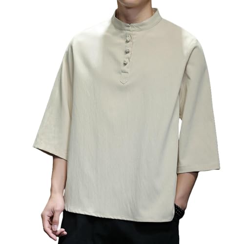 Chemise ample décontractée rétro à col montant style asiatique uni
