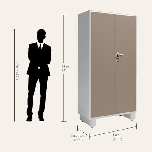 Image of Interio by Godrej Wardrobe H1 2-Door Steel Almirah (Portabella Brown), 1-Year Warranty, 1 Drawer, 1 Locker