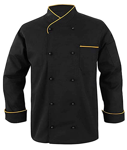 BSF Uniforms Men's Full Sleeves Black Polycotton Yellow Piping Contrast Chef Coat
