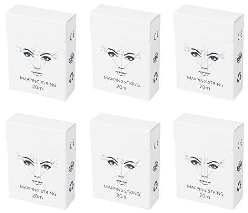 XIAOYU 20M Pre-Inked Eyebrow Mapping String for Eyebrow Measuring, Brow Mapping Thread, 6 Pack, White Box, Whtie Ink