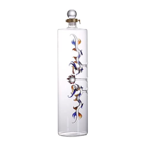 OIFAODAO, Decantador de whisky 4000 ml/135 oz con base madera Dispensador licor vidrio transparente Dos dragones jugando perlas en una botella for vodka Scotch Bourbon,Decantador