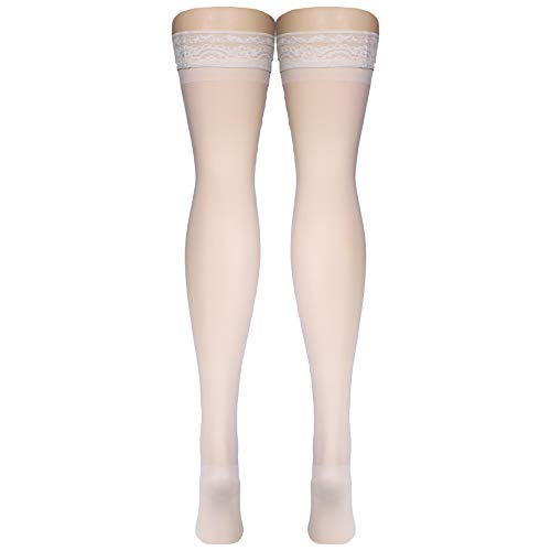 Image of Truform Sheer Compression Stockings, 15-20 mmHg, Women's Thigh High Length, 20 Denier, Ivory, Large