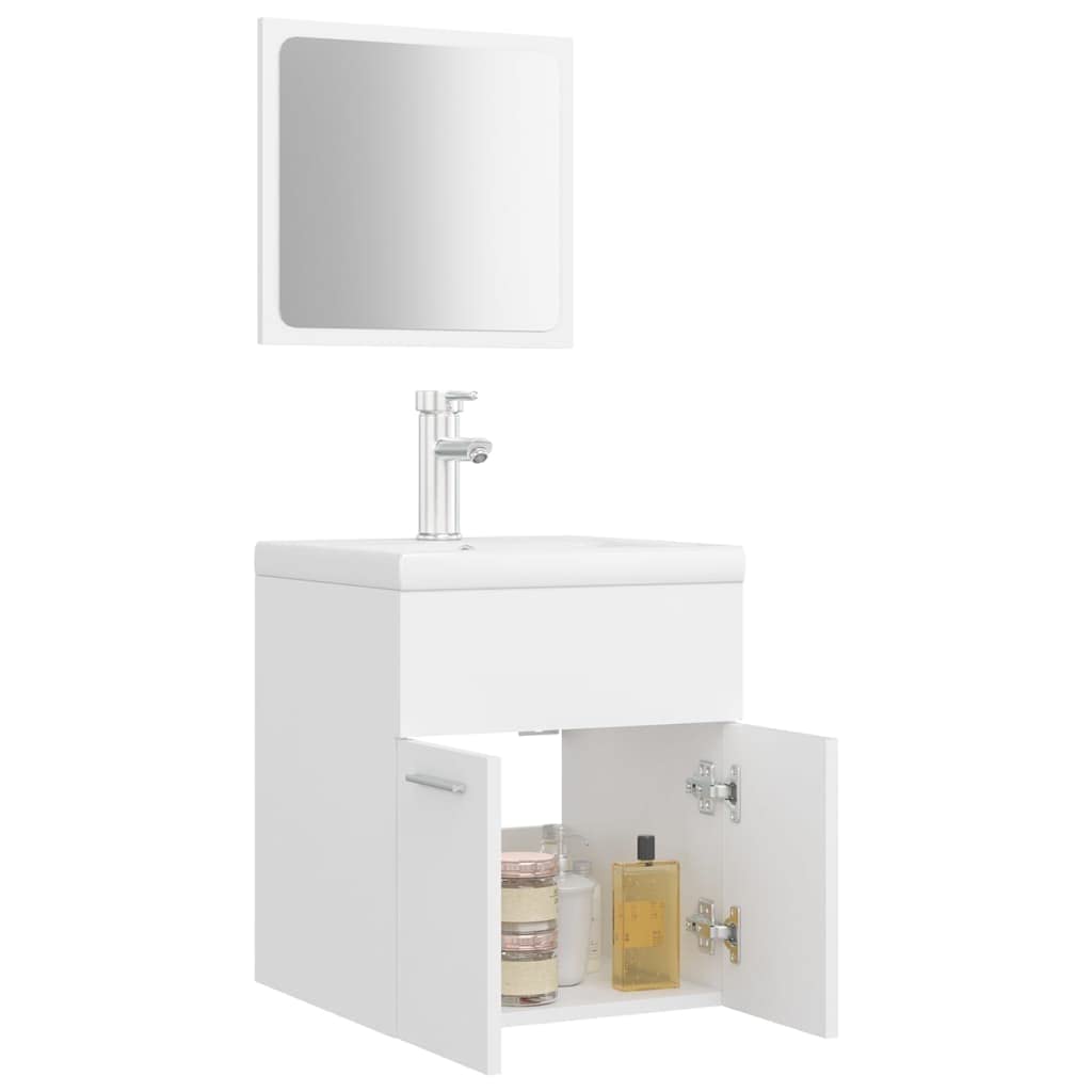 Badmöbel-Set Weiß 41 x 38,5 x 46 cm Waschbecken mit Unterschrank aus Holzwerkstoff Keramikspüle Spiegel Modern Robust für kleines Gäste-WC und Badezimmer