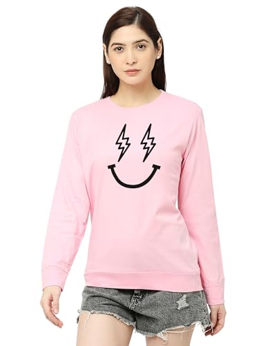 Image of STATUS MANTRA Women's Cotton Round Neck Regular Fit Sweatshirt | Full Sleeves and Smile Printed | Comfort Colour T-Shirt | Available in Multicolor & Size Small to 2XL