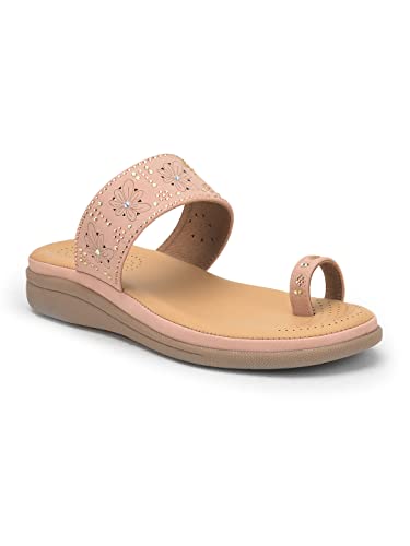 Image of Liberty Healers ELN-12 Casual Toe Ring Slipper for Women - Beige & Peach | Slip-on /Flats Slippers - Durable and Lightweight | Comfortable and Soft Outsole for Everyday Wear - Cushioned Footbed