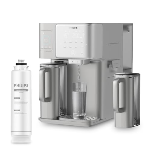 Philips Water estación de agua por ósmosis inversa – agua caliente y fría instantánea, máquina de hielo incorporada, UV C, remineralización, depósito de 6 litros, vida útil del filtro de 1 año