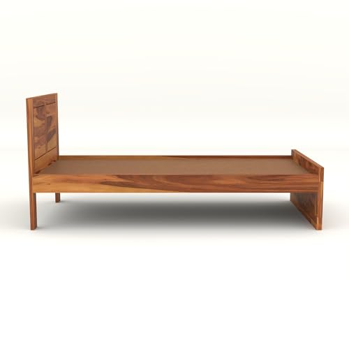 Image of Solid Sheesham Wooden Bed 6X4 Bed Single Bed Without Storage for Bedroom - Single Cot Wooden BedSingle Size for Living Room Guest Room - 12 Month Warranty (Noah Honey)