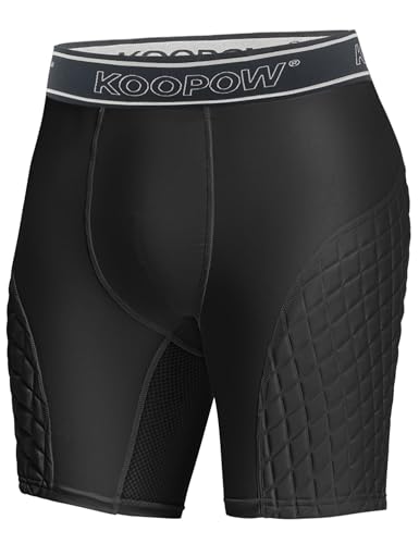KOOPOW Men Adult Compression Padded Sliding Shorts Pants Baseball Slider with Cup Pocket, Protective Pad Pads for Baseball, Football, Lacrosse, Hockey,Black All,XL