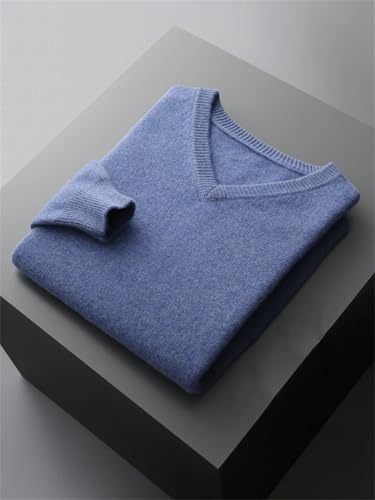 Men's V-Neck Merino Wool Sweater Winter Solid Pullovers Loose Knit Business Casual Tops4