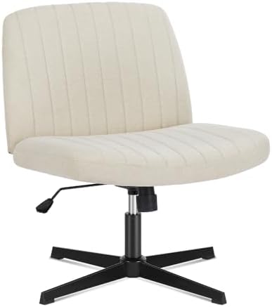 Criss Cross Chair Legged Office Wide Comfy Desk Seat, No Wheels Armless Computer Task Seating, Swivel Vanity Home Height Adjustable