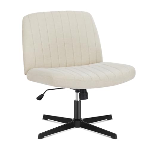 DUMOS Criss Cross Chair Legged Office Wide Comfy Desk Seat, No Wheels Armless Computer Task Seating, Swivel Vanity Home Height Adjustable