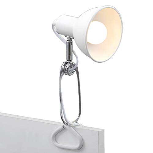 BRILONER - Schreibtischlampe mit Kabelschalter, schwenkbar, E14 Fassung, max. 8 Watt, Klemmlampe, Klemmleuchte, Nachttischlampe, Leselicht Kinder, Bürolampe, Leselampe Bett, 30,5x11x13 cm, Weiß