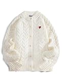 Aelfric Eden Chunky Cardigan Sweaters for Women Oversized Cable Knit Open Front Cardigans Long Sleeve Crewneck Trendy Outfits White