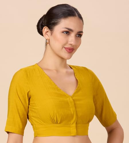 Image of Studio Shringaar Women Viscose Half Sleeve Smart V Neck Readymade Saree Blouse