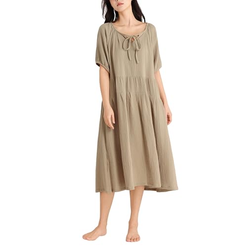 Robe de nuit femme coton étagée col V ample pour l'été