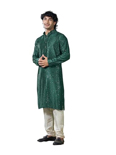 Short en viscose pour homme broderie paillettes vêtement ethnique vert
