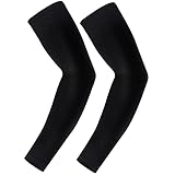 [Makitsu] アームカバー 腕カバー 無地 冷感 吸汗速乾 サラサラ 滑り止めシリコン付き UVカット UPF50+ 日焼け防止アームカバー スポーツ活動用 男女兼用 両腕2枚入り (ブラック, M)