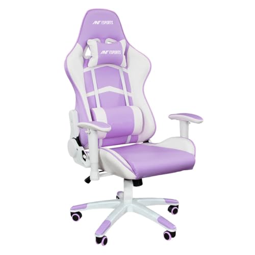 Image of Ant Esports 9077 Ergonomic Gaming Chair, Multifunctional Gaming Chair with Premium PU Leather Upholstery, 2D Armrest, Integrated Neck and Lumbar Support, & 180 Recline - White & Purple