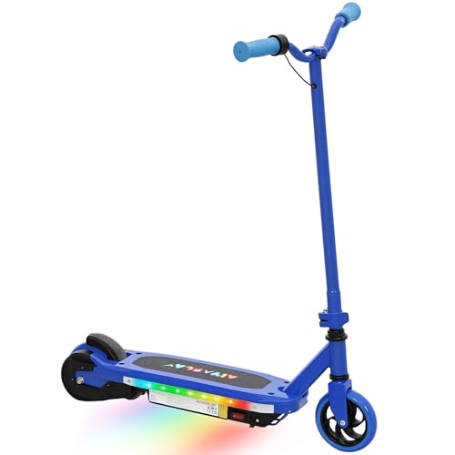 AIYAPLAY Monopattino elettrico per bambini 6-14 anni, velocità massima 10 km/h, luci LED colorate e freno elettrico, autonomia 8 km, blu