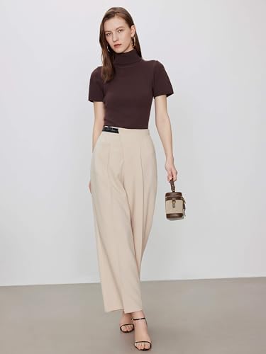 CIDER Belted Dress Pants Women High Waisted with Pockets Straight Leg Work Pants Business Casual Office Trousers4