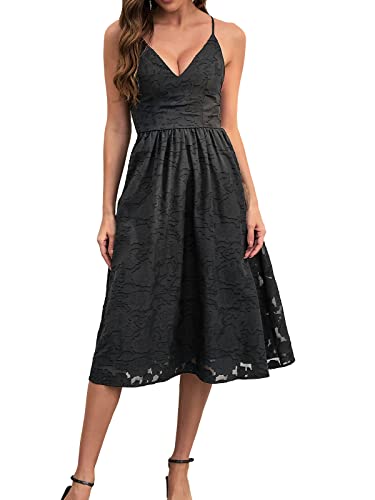CUPSHE Damen Kleid V Ausschnitt Floral Spitze Sommerkleid Spaghettiträger...