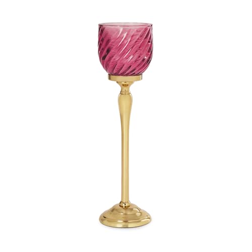 Image of Pure Home Pink Swirl Textured Hurricane - Large | Size: 9 x 9 x 24 cm | Premium Hurricanes for Home Decor | Table Top & Shelf Decor Showpiece | Ideal for Diwali & Festive Gifting | Premium | Pack of 1