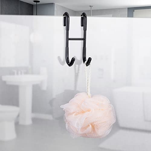 Haitis 2 Pack Over Shower Glass Door Hook, Plated Matt Black, 304 Stainless Steel Rack Hooks, Bathroom Frameless Drilling-Free Hanger, For Bathing Suits, Robe, Towel, Squeegee, Loofah, Shaver #TOP3