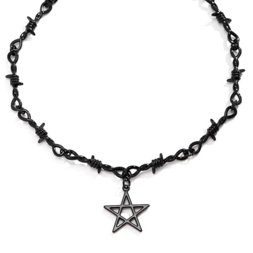 Gothic Thorn Necklace Punk Style Pentagram Thorn Barbed Wire Necklace Black Metal Star Thorn Choker Necklace Christmas Birthday Party Halloween Costume Jewelry for Women Men