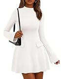 PRETTYGARDEN Women's Elegant Holiday Short Dress 2026 Fall Bell Long Sleeve Mock Neck Work Business Casual Party Mini Dress(White,Large)