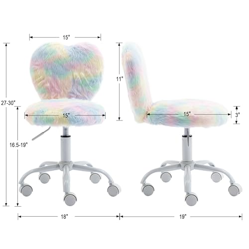 Image of Kmax Kids Reading Chair, Rolling Cute Desk Chair for Girls Swivel Office Chair with Wheels & Heart Back Adjustable Childrens Vanity Chair for Bedroom Reading Room - Faux Fur, Various