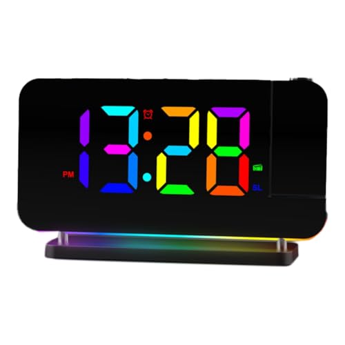 Roxvue Reloj Despertador con Proyección FM-Radio con Luz RGB, Pantalla LED, Reloj Despertador de Escritorio, Brillo Adjustable, Color