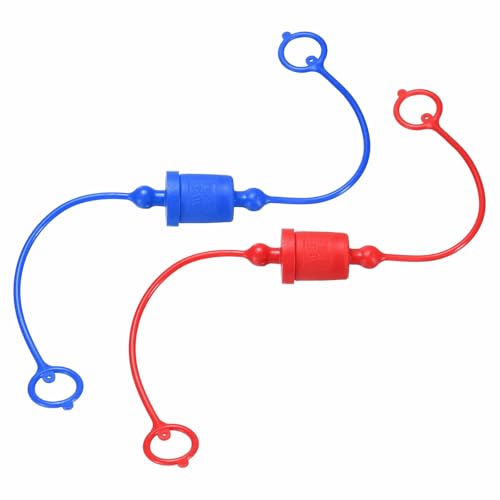 Image of HARFINGTON 2Sets 3 /8 Hydraulic Hose Dust Cap and Plug Kit, ISO-A Male Dust Cap & Female Plug Cover Quick Disconnects Air Coupler Cover Port Plug Fittings with Retention Ring, Red /Blue