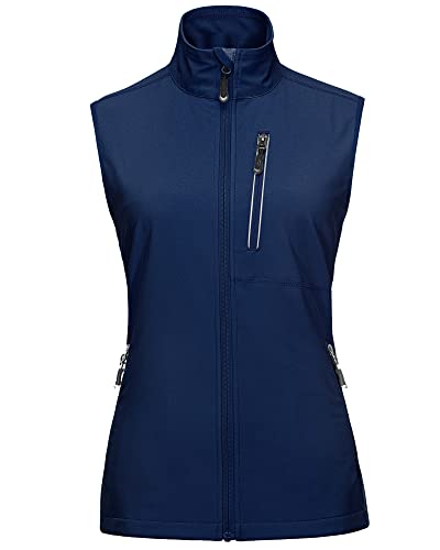 33,000ft Damen Leichte Laufweste Outdoor Softshell Weste Frau Ärmellose Jacke Winddichte Wasserdichte Atmungsaktive Vest Gilet für Laufen Golf Wandern Marineblau M