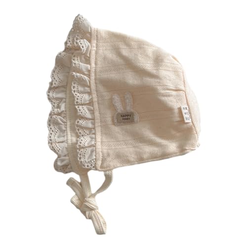 Image of Elegant Lace Trim Bonnet Soft & Comfortable Little Girls Hat with Flower Pattern for 0-12 Months Babies
